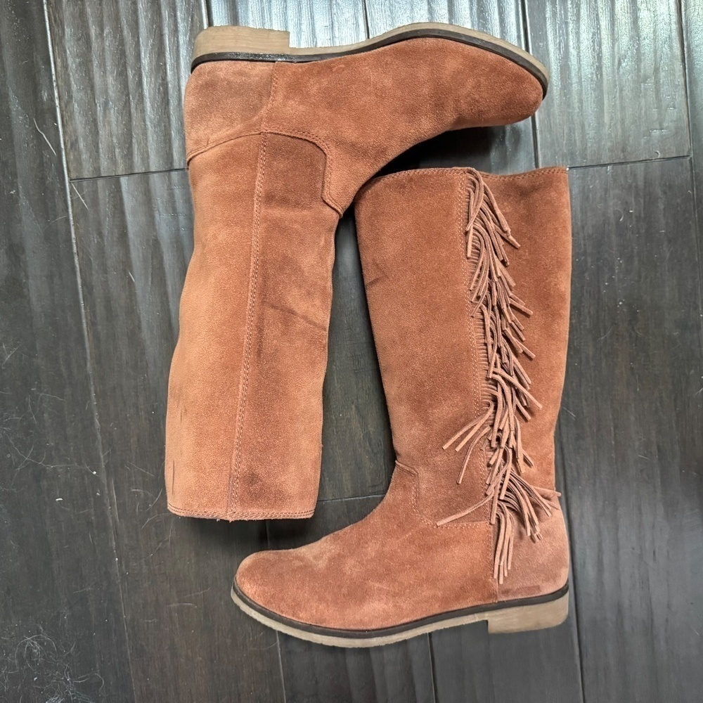 Lucky Brand Suede Fringe Brown Rodeo Campus Style Boho Leather Boots Size 8.5 - Picture 9 of 11